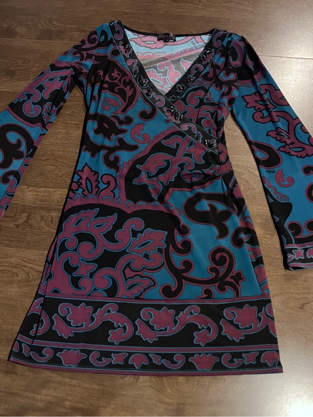 Hale Bob A-Line Faux Wrap Dress Size Small | Like New | Flattering V-Neck